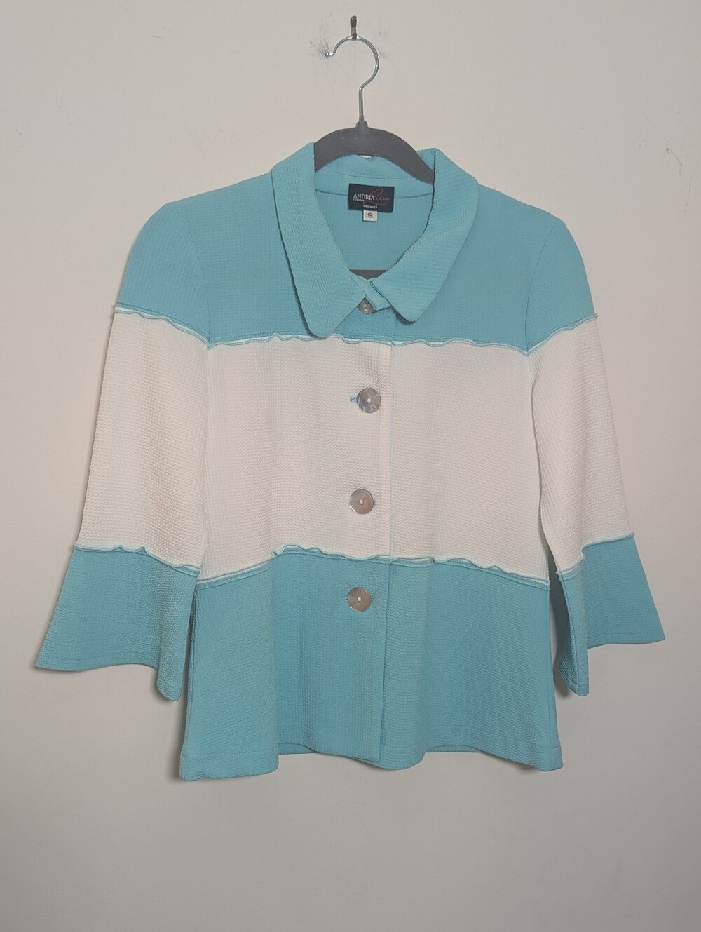 Andria Lieu Collection Women’s Small Turquoise White Colorblock Jacket Made USA